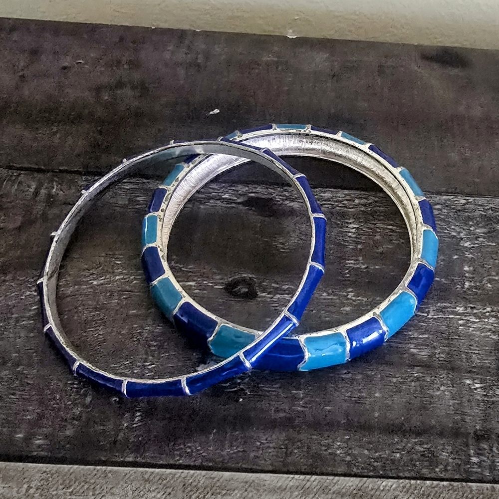 Blue Two-Tone Enamel Bangle Bracelets - Women